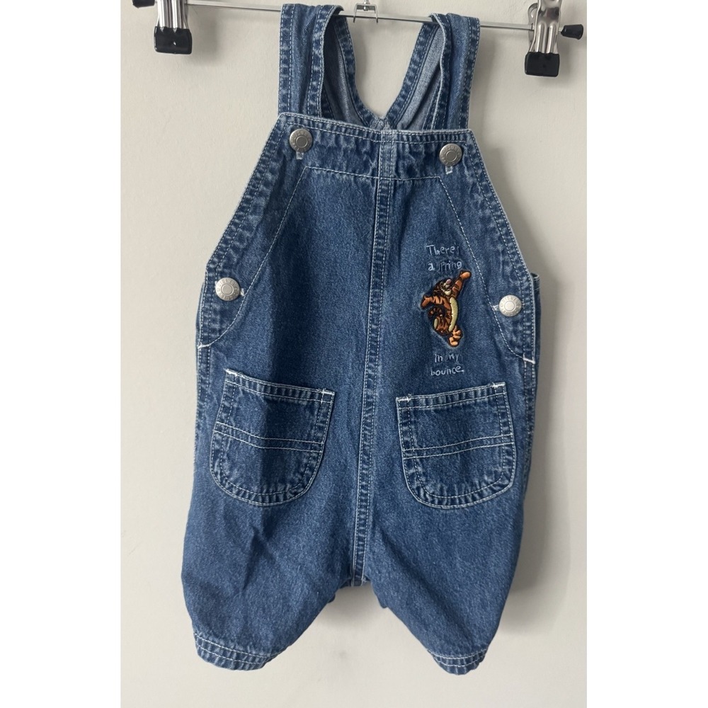 Vtg Y2K Disney Store Tigger Denim Overalls Shorts Sz 6 Months 100% Cotton Pooh